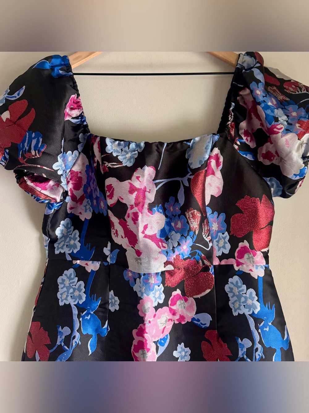 Lulus So Stunning Black Multi Floral Jacquard Puff Sleeve Mini Dress Size XL - Picture 9 of 10